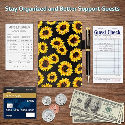 Miniatura 53 de RSAquar Libreta de servidores con bolsillo con cremallera, libros de cuero de primera calidad para camarera, cartera para camarera, delantal