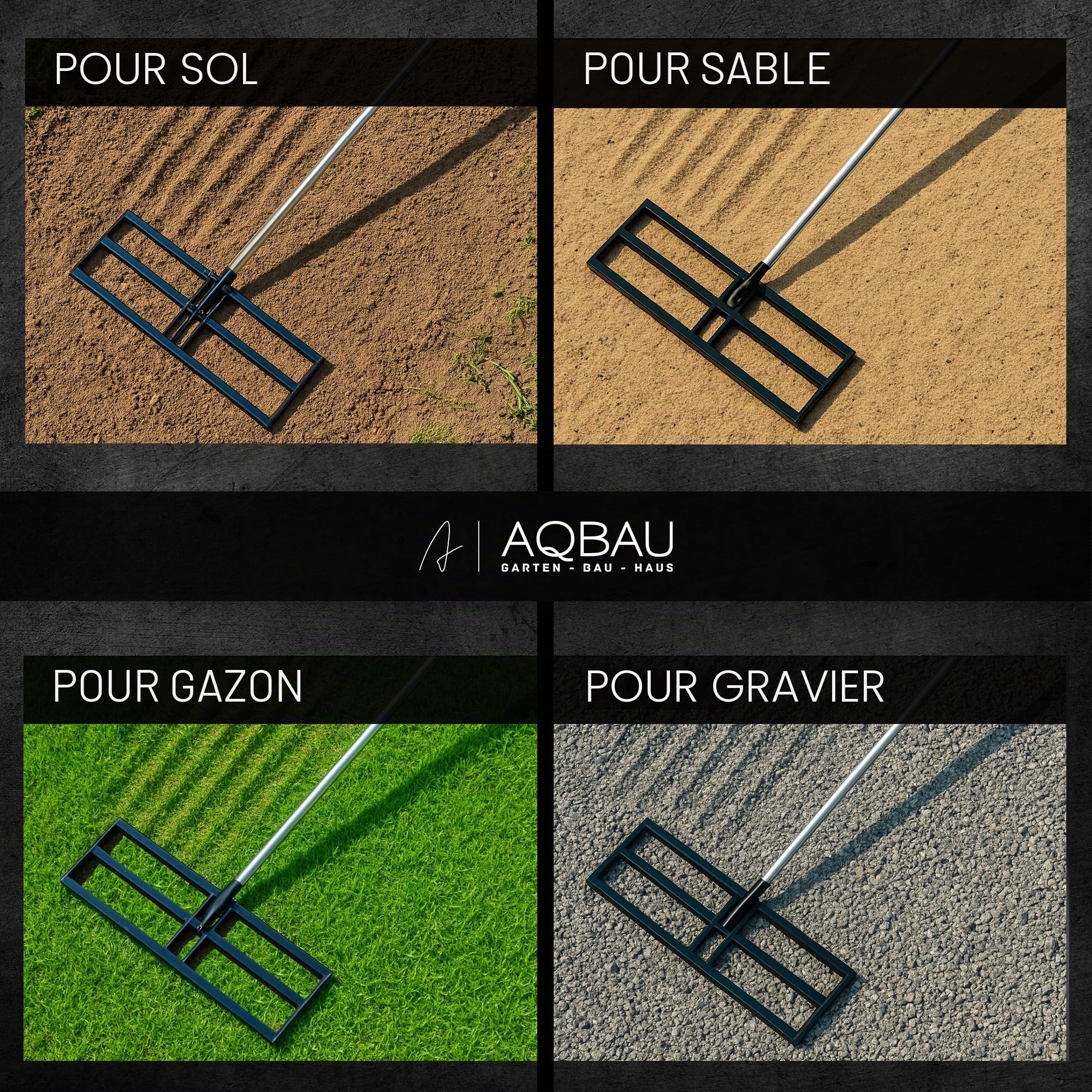 Râteau Niveleur de Pelouse 75x25 cm avec Manche 175 cm – Niveleur de Sol en Acier pour Égaliser Gazon, Répartir Sable et Terre – Outil de Jardin