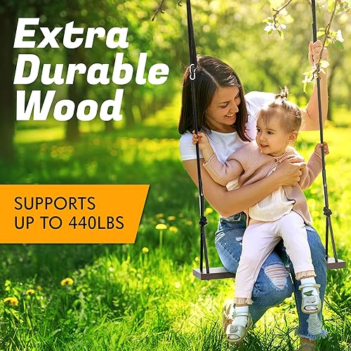 Miniatura 4 de The Lion's Garden Columpio con correas de árbol (12.6 in Columpio de madera carbonizada 17.7in)