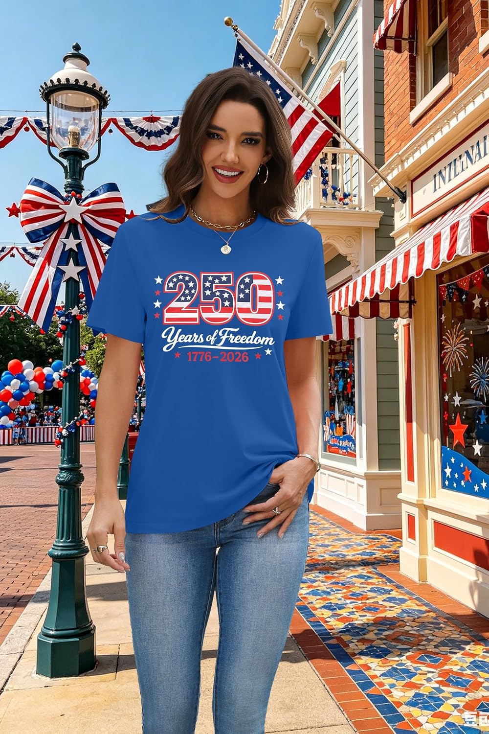 250th Anniversary USA Shirt for Women 4th of July Shirts American Flag T-Shirt Patriotic Top Memorial Day Tee