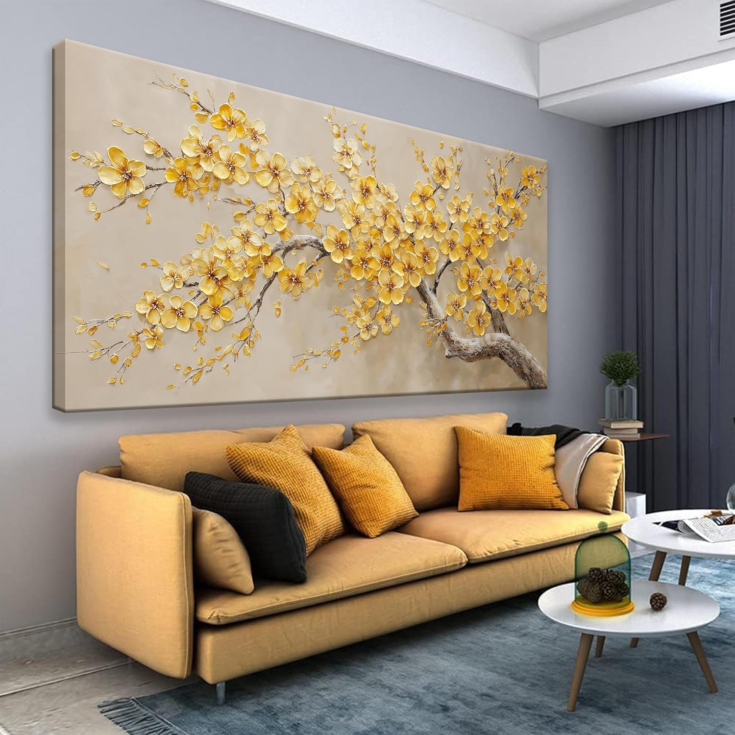 Modern Tree Of Life Wall Art Golden Yellow Flowers Wall Art Decor Canvas Prints Wall Pictures For Living Room Kitchen Bedroom Bathroom Office Apartment Decor 20x40 Inch