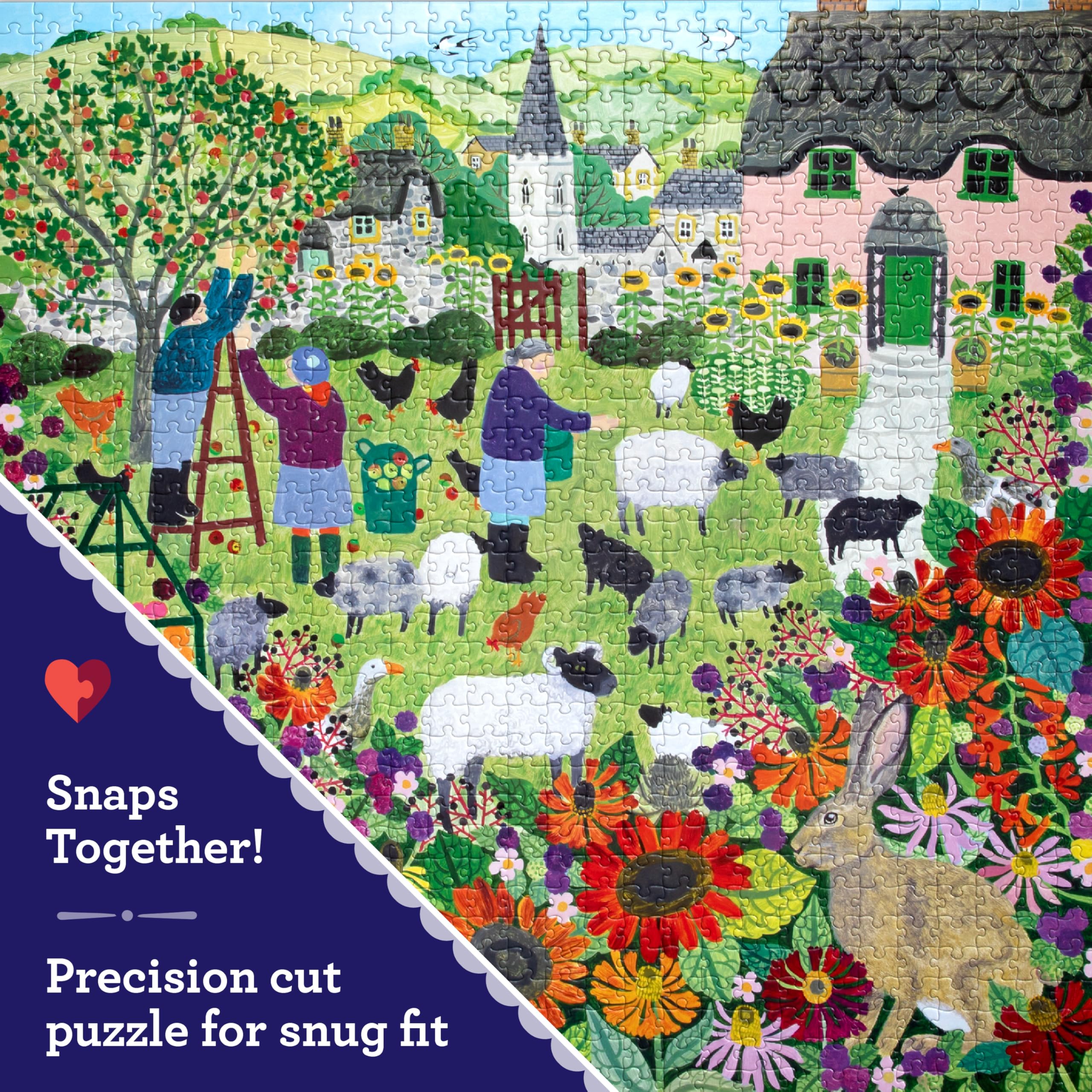 eeBoo Piece & Love: Village Orchard – Puzzle de 1000 pièces – Puzzle carré pour Adulte, scène de Village Anglais de Vanessa Bowman, Nature automnale, écologique