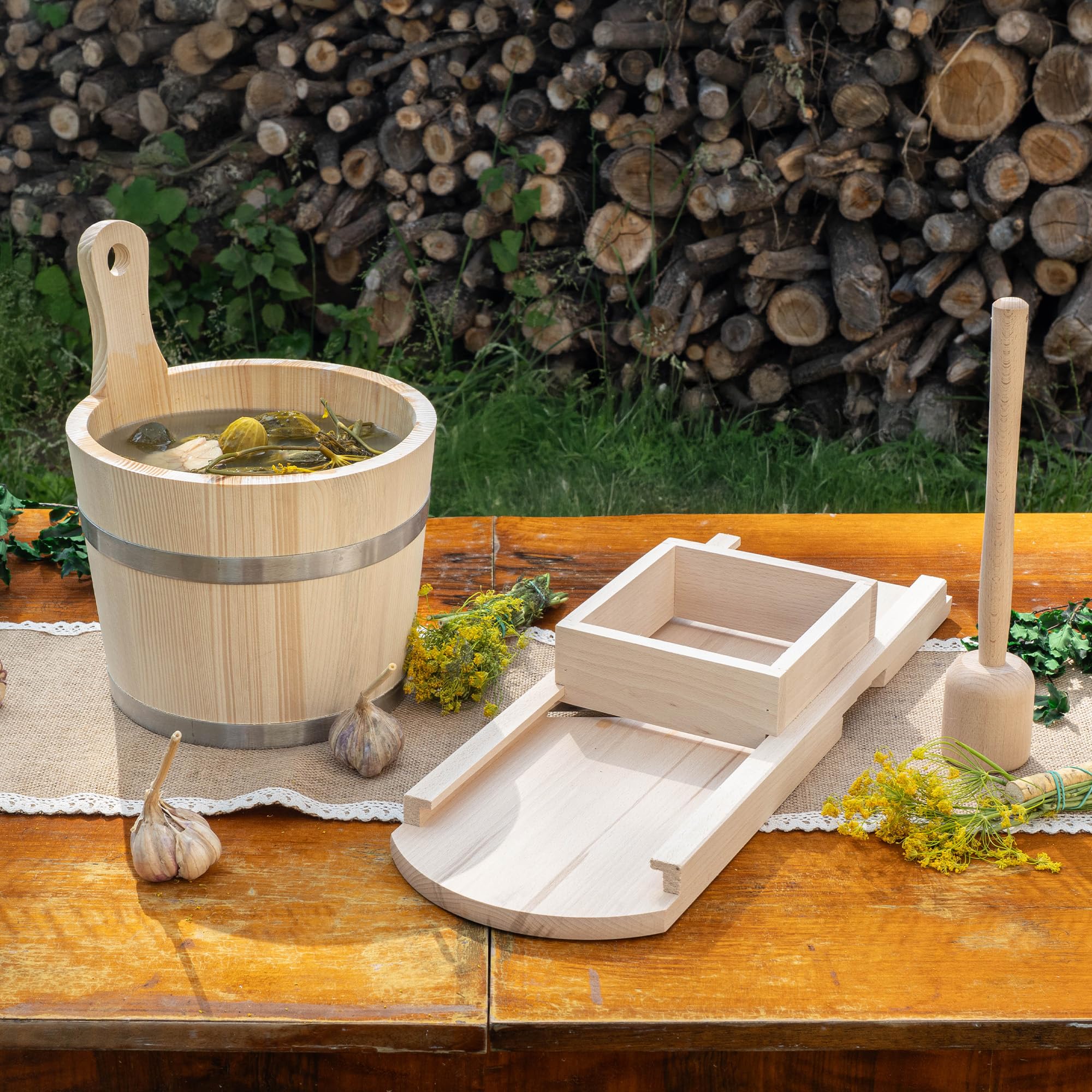 KADAX Cortador de repollo y verduras de madera de 56 x 19 cm, 3 cuchillas de acero inoxidable, corte rápido y uniforme, para crudos, encurtidos y ensaladas
