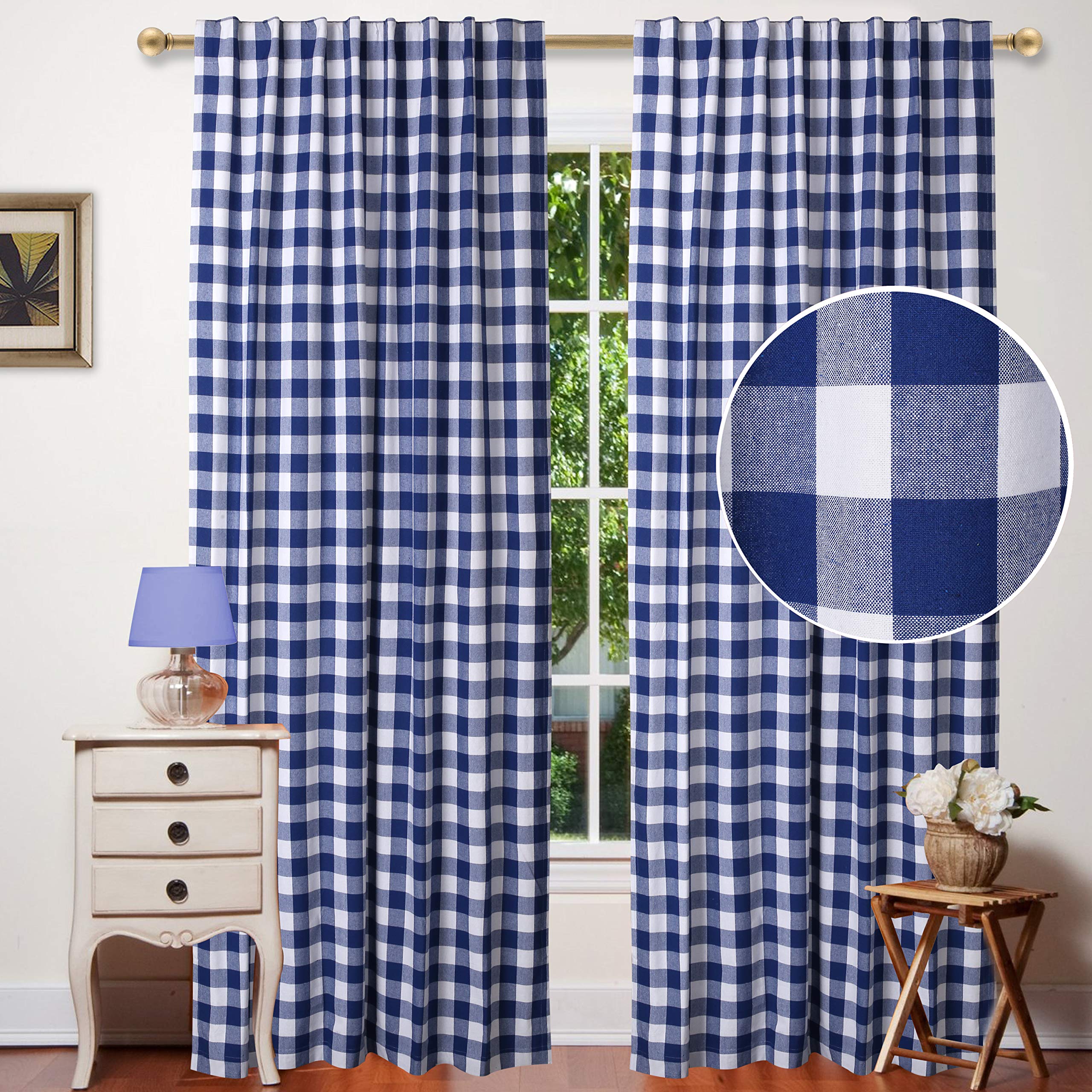 Blue Gingham Sheer Curtains Curtains & Drapes