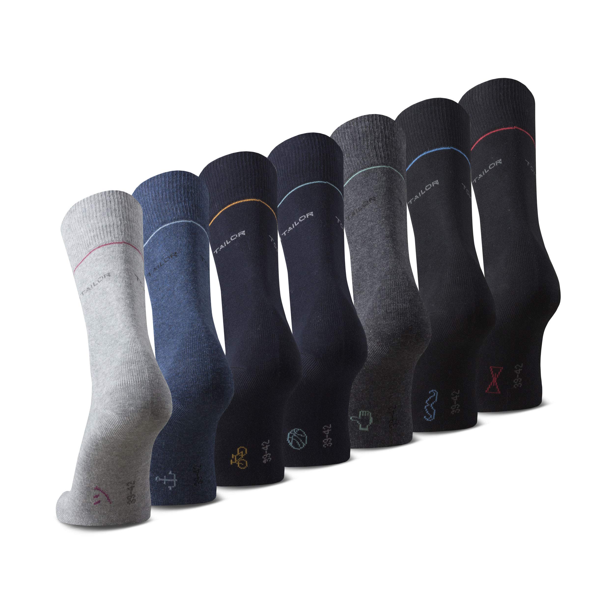 TOM TAILOR Socks – Box of 7 Cotton Socks for Everyday and Leisure – Simple Men's Socks with Sorting Aid – Size 39-42 and 43-46, gray, 43-46
