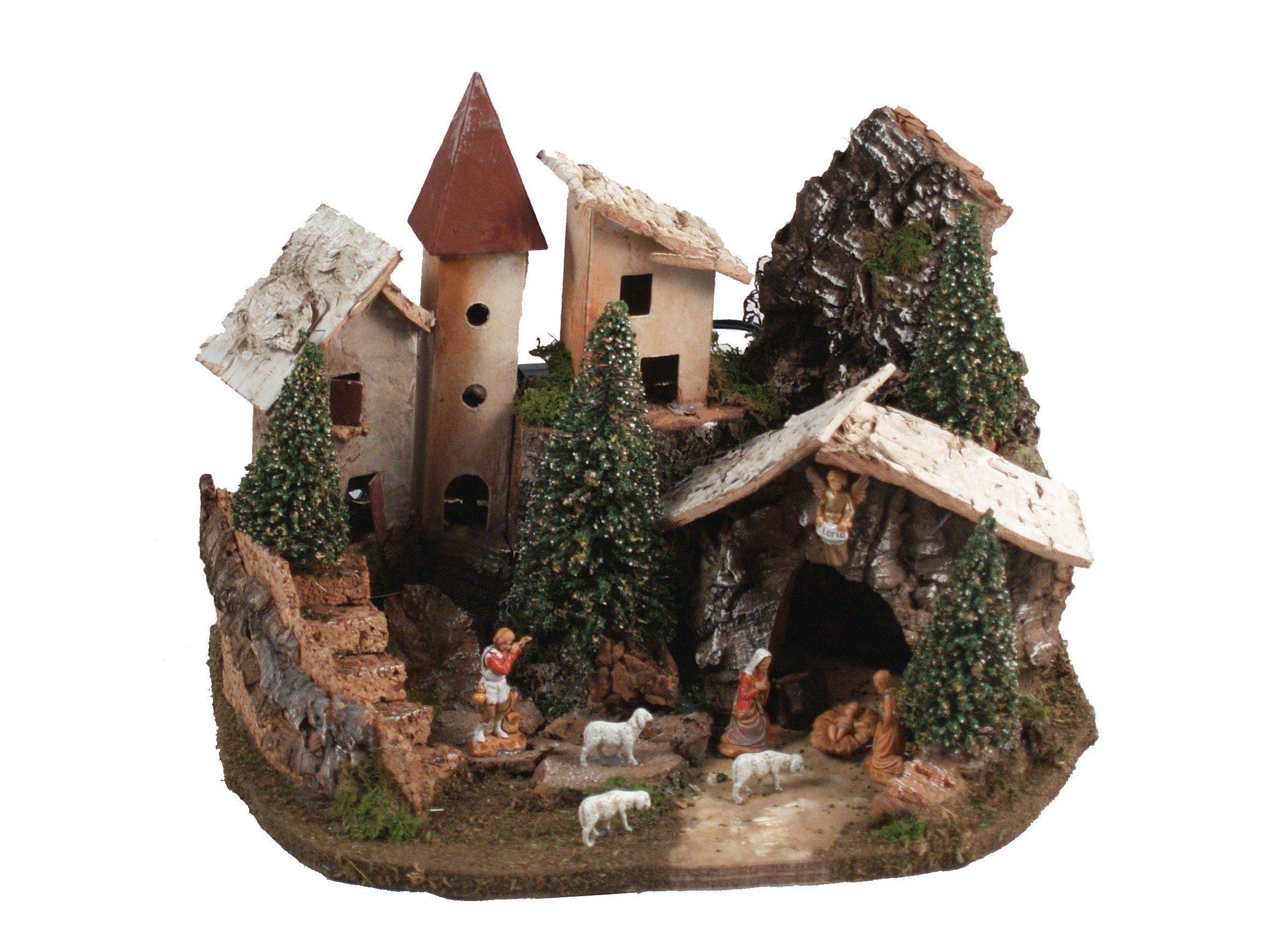 Ferrari & Arrighetti Bertoni Village en Bois avec lumières à Piles et crèche Multicolore Taille Unique