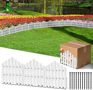 CooTentler No-Dig Garden Edging Border: 13FT White 14.6 Inch Tall Landscape Fence w/14 Stakes - Flexible Durable