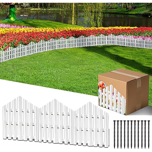 Garden Edging Border No-Dig 13FT White 14.6 Inch Tall Landscape Edging with 14pcs Stakes for Decorate The Garden