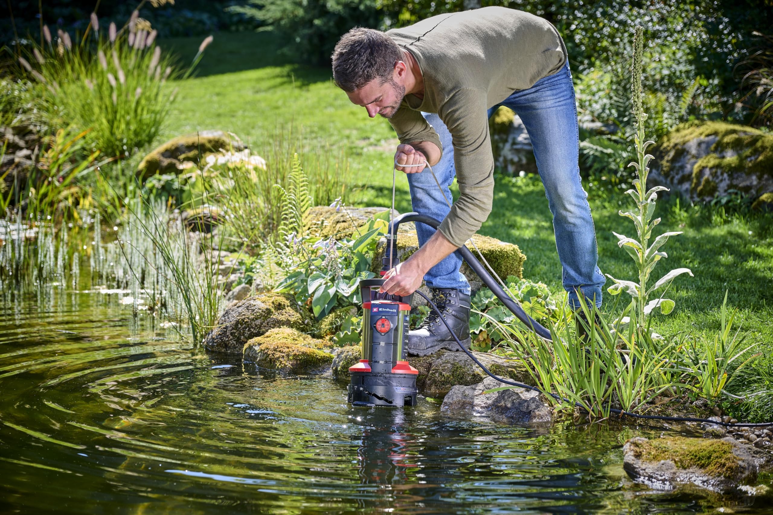 Einhell Schmutzwasserpumpe GE-DP 7935 N-A LL ECO 3-in-1 (790 W, Aquasensor, Ø 35 mm Fremdpartikelgröße, max. 19.500 L/h Fördermenge, inkl. Quick-Connector & Universaladapter)