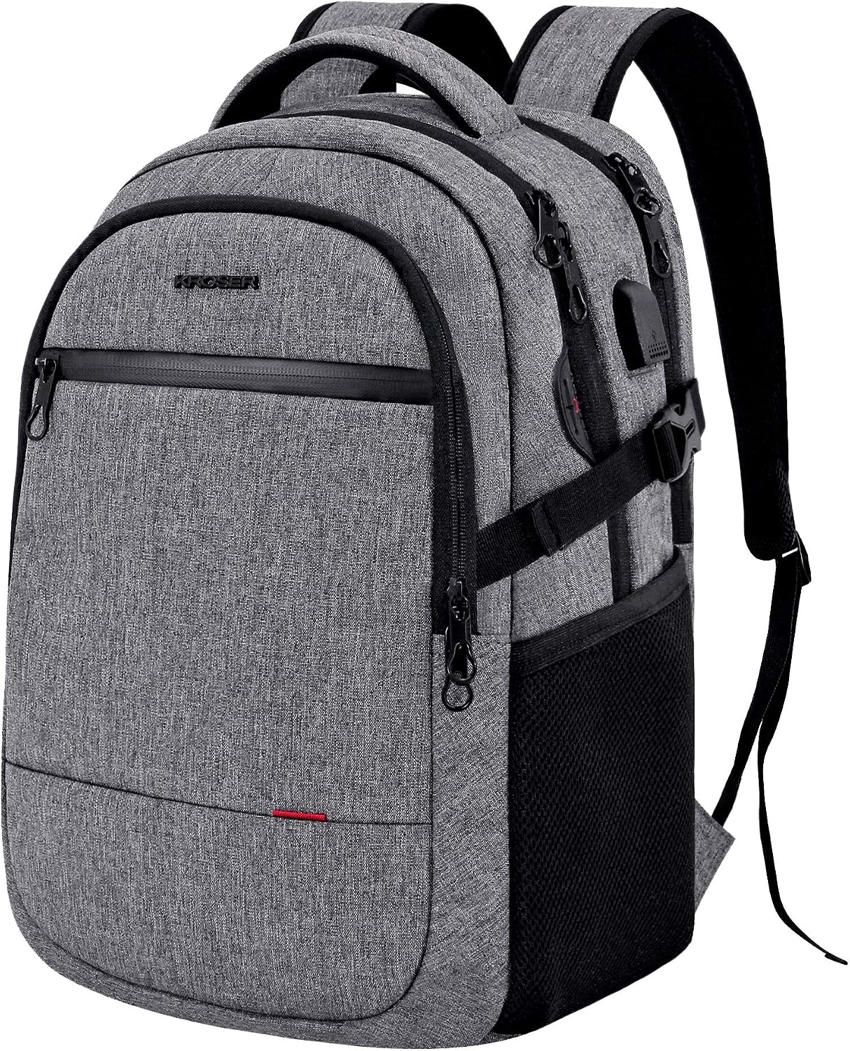 KROSER Laptop Backpack 15.6 Inch Ultra Light Computer Backpack Stylish Water-repellent College Backpack with USB charging Port & Headphone Interface for Work/Travel/Business-Grey