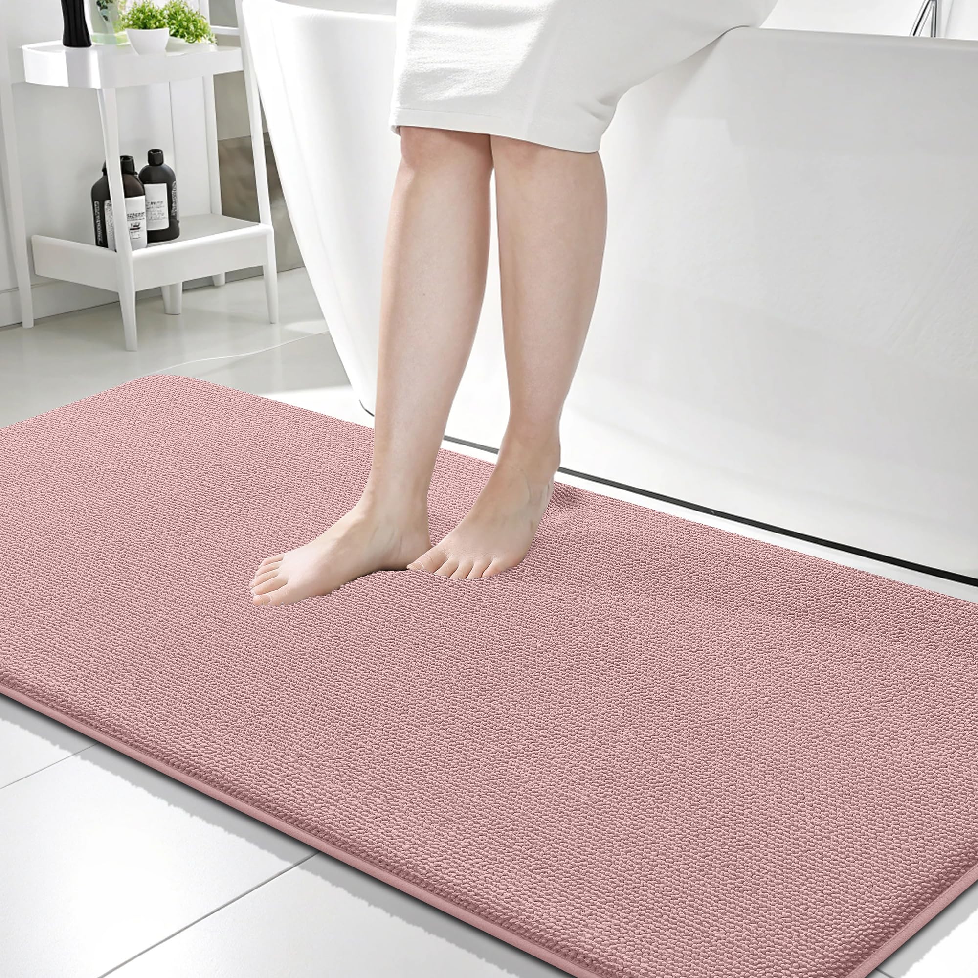 OLANLY Memory Foam Bathroom Runner Rugs 59x24, Long Bath Mats, Dusty Rose