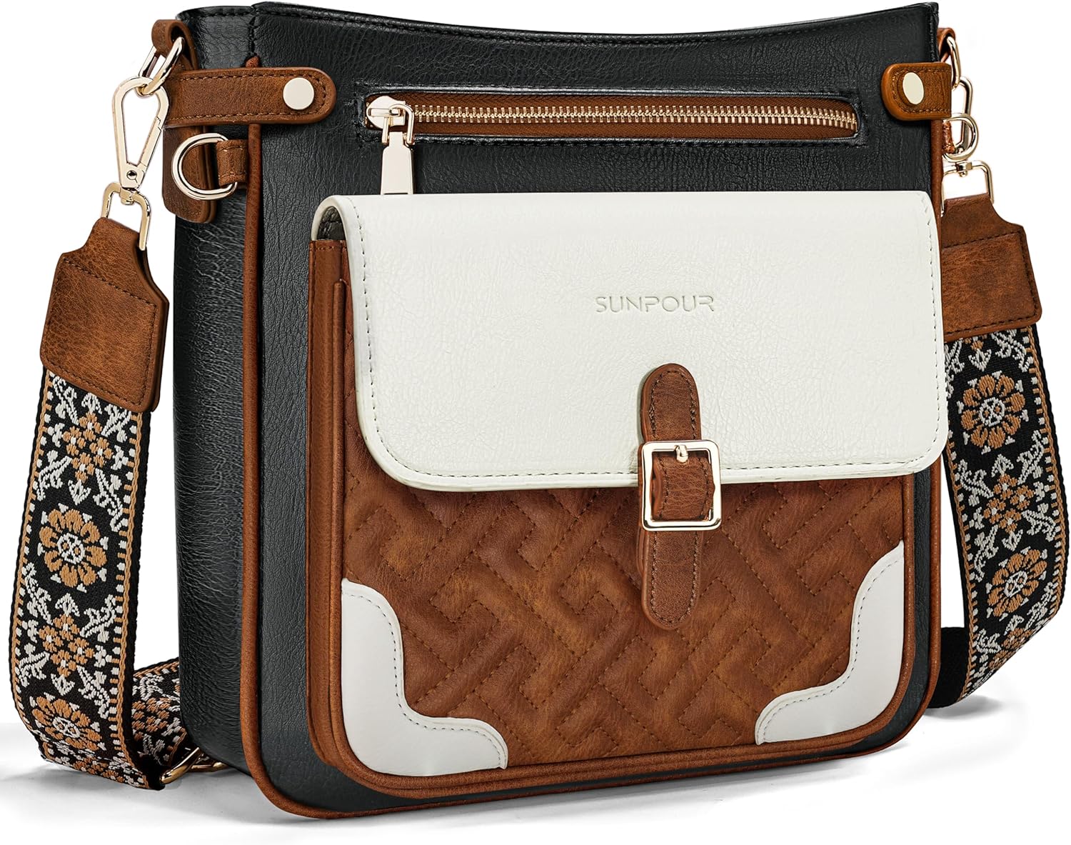 Large Crossbody Bags for Women, Multi-Pocket Leather Crossbody Purses, RFID Vegan Leather Travel Shoulder Handbag | Quilted Design, Smooth-glide Zippers, Structured bag