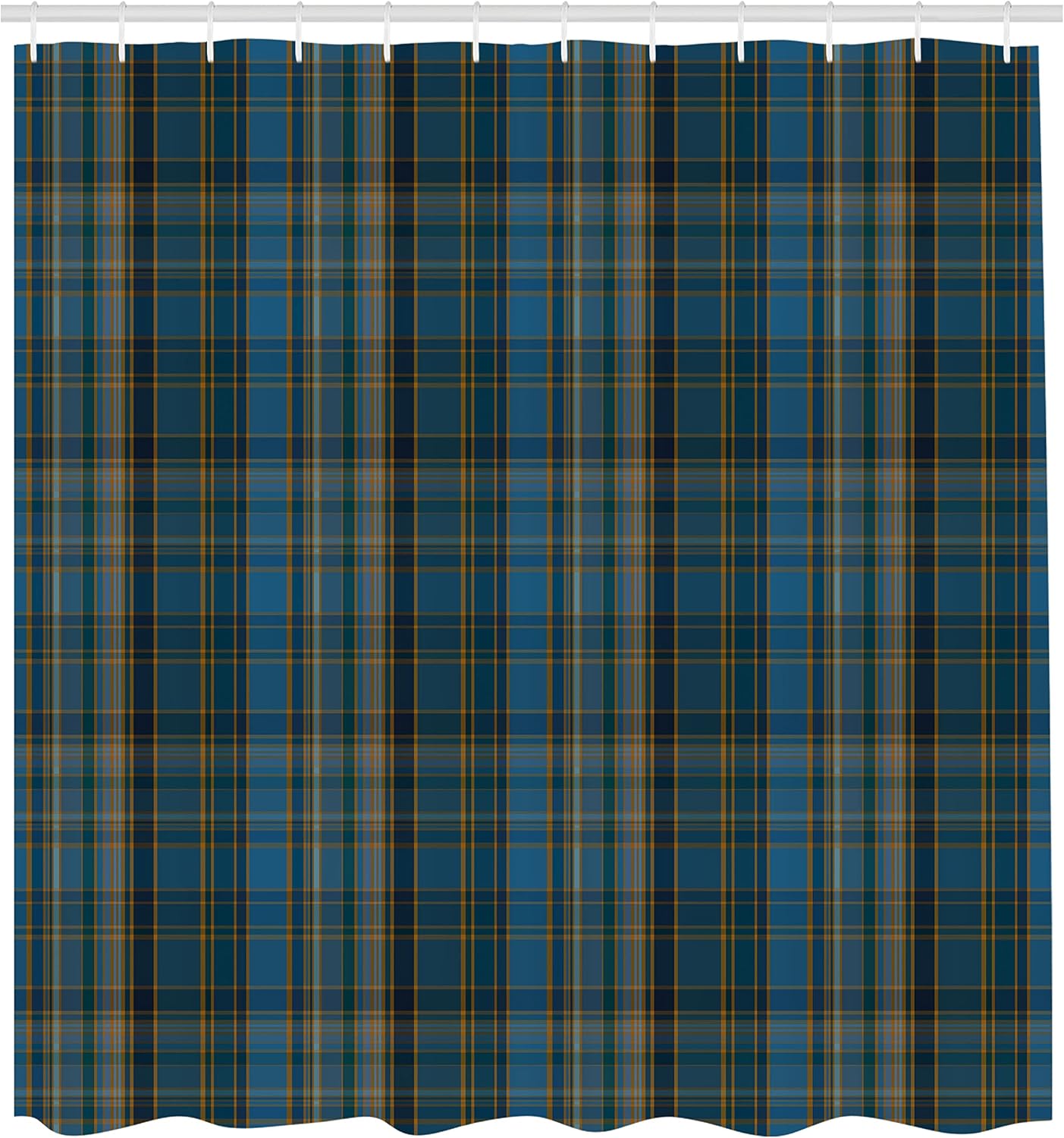 Lunarable Plaid Shower Curtain, Striped Geometric British Pattern Modern Design Elements in Patel Colors, Cloth Fabric Bathroom Decor Set with Hooks, 105" Extra Wide, Azure Blue and Marigold