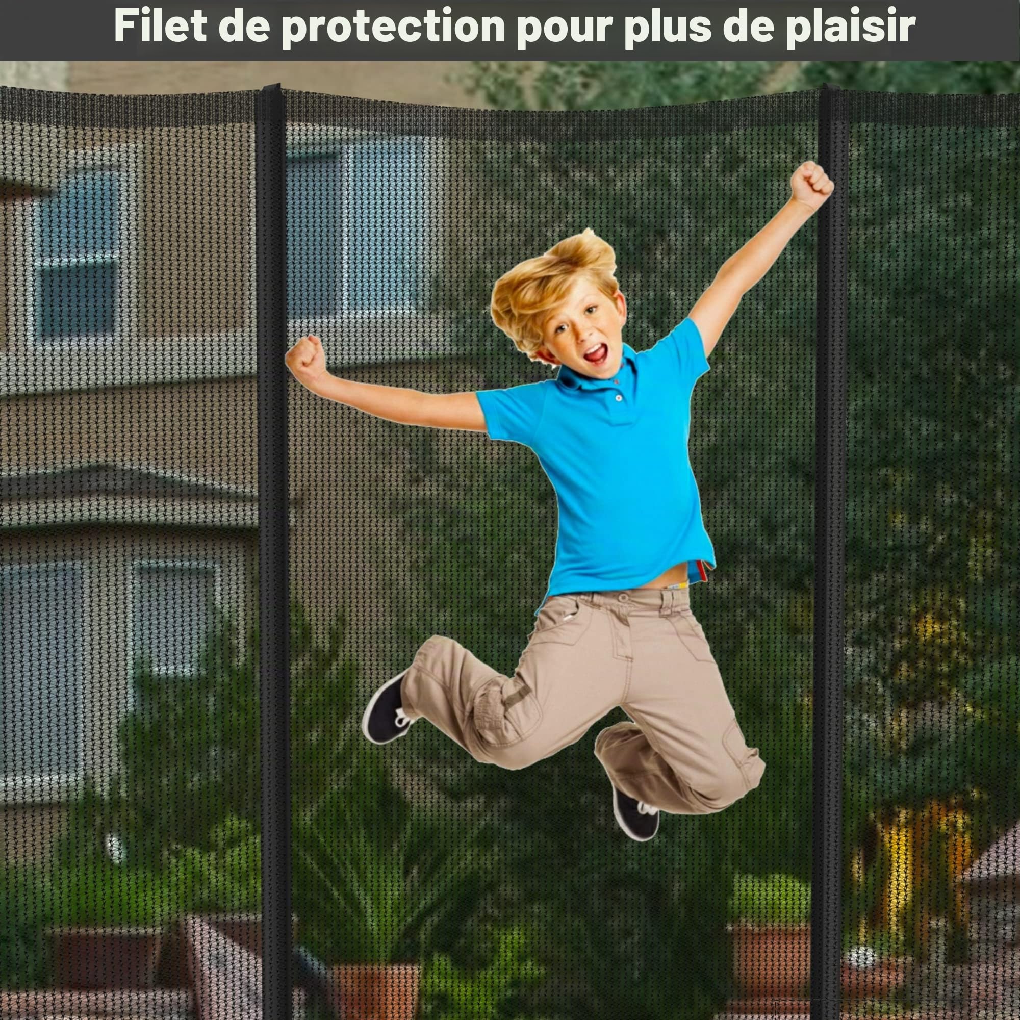 NONMON Filet de Trampoline Ø 244 305 366 397 423 cm, Filet Remplacement de Sécurité pour Trampolines 6 8 Barres, Filet de Protection Résistant aux UV avec Fermeture Éclair - Noir Bleu Vert Rose
