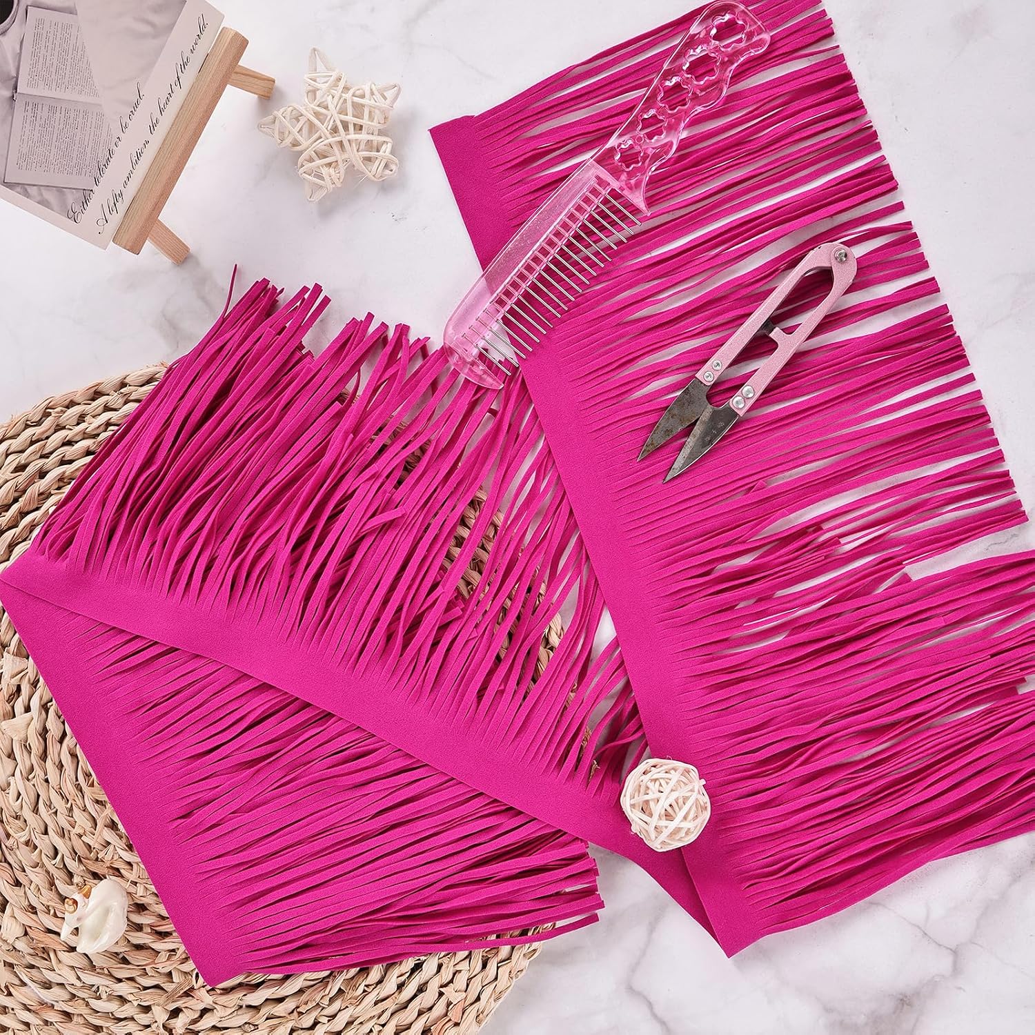 3Yard Faux Suede Fringe Trim 6Inch Double Side PU Leather Tassel Trim for DIY Sewing Dress Crafts Hats Bags Shoes Decoration(Hot Pink)