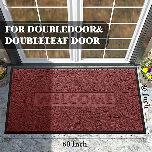 Vista 87 de Yimobra Tapete de bienvenida grande de 47 x 32 pulgadas, impermeable, antideslizante, para puertas delanteras, entradas exteriores, tapete de Beige