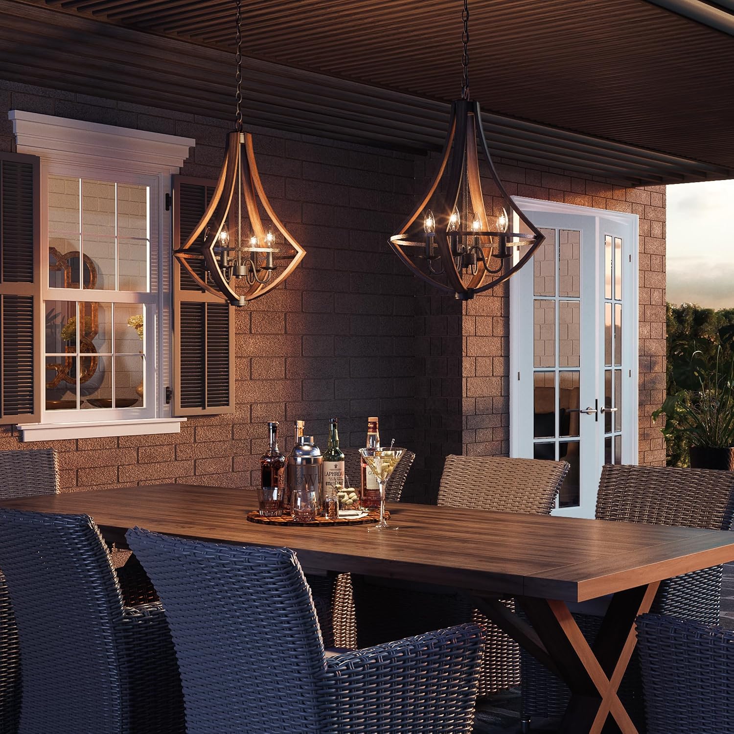 Quoizel Shire Candle Chandelier, 4-Light, 24" H x 18.25" W Rustic Black Vintage Chandelier, 60W Bulbs, Max Adjustable Height 77", Pendant Light for Kitchen, Dining, Living Room, Foyer or Farmhouse