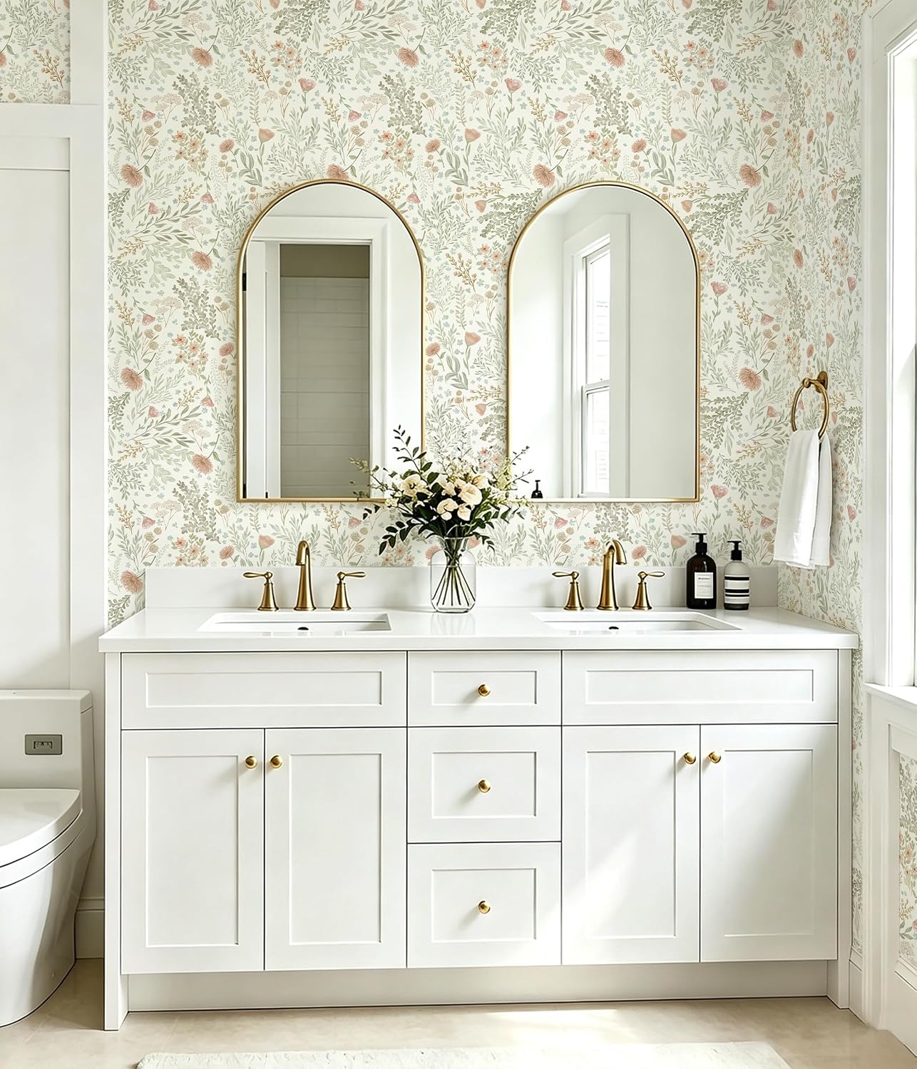 Floral Peel and Stick Wallpaper Vintage Floral Contact Paper 17.3" x 197" Beige Wildflower Wall Paper Vinyl Self Adhesive Waterproof Boho Botanical Wallpapers for Bedroom Bathroom Decor image 3