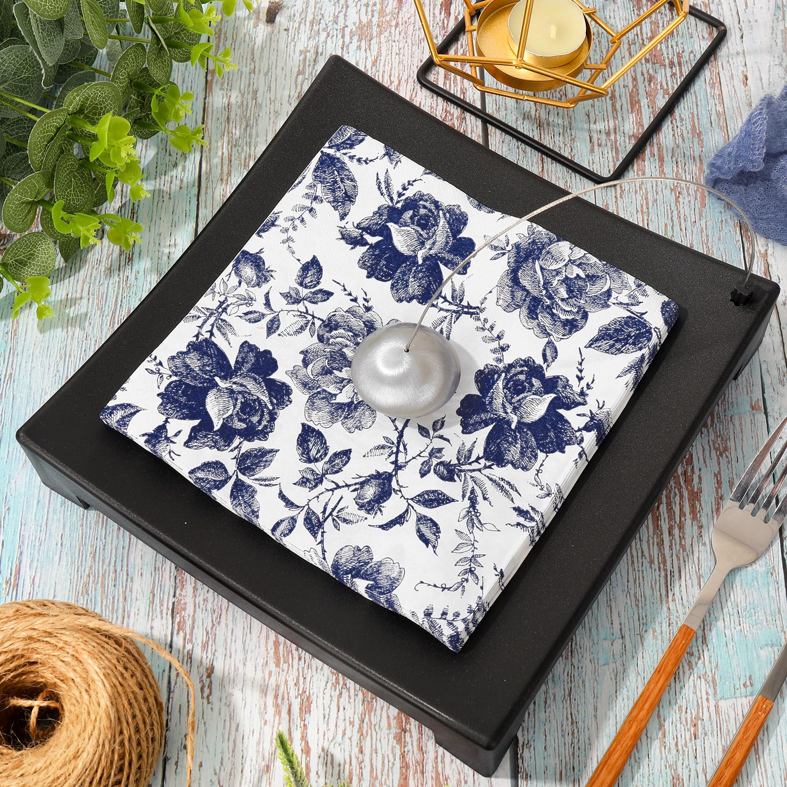 Papierservietten Mit Blauem Blumenmuster – 50 Stück, 3-lagig, 33x40 Cm, Für Partys & Feiern