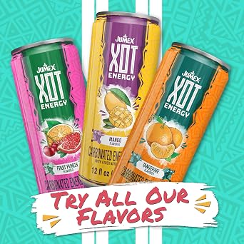 Jumex XOT Energy Drink - Fruit Punch - Natural Caffeine from Mexican Coffee Beans - Carbonated Preworkout with Vitamin B2, B3, B5, B12 - Mexican Drinks - Bebidas Energeticas - 12 Fl oz, 12 Pack Cans