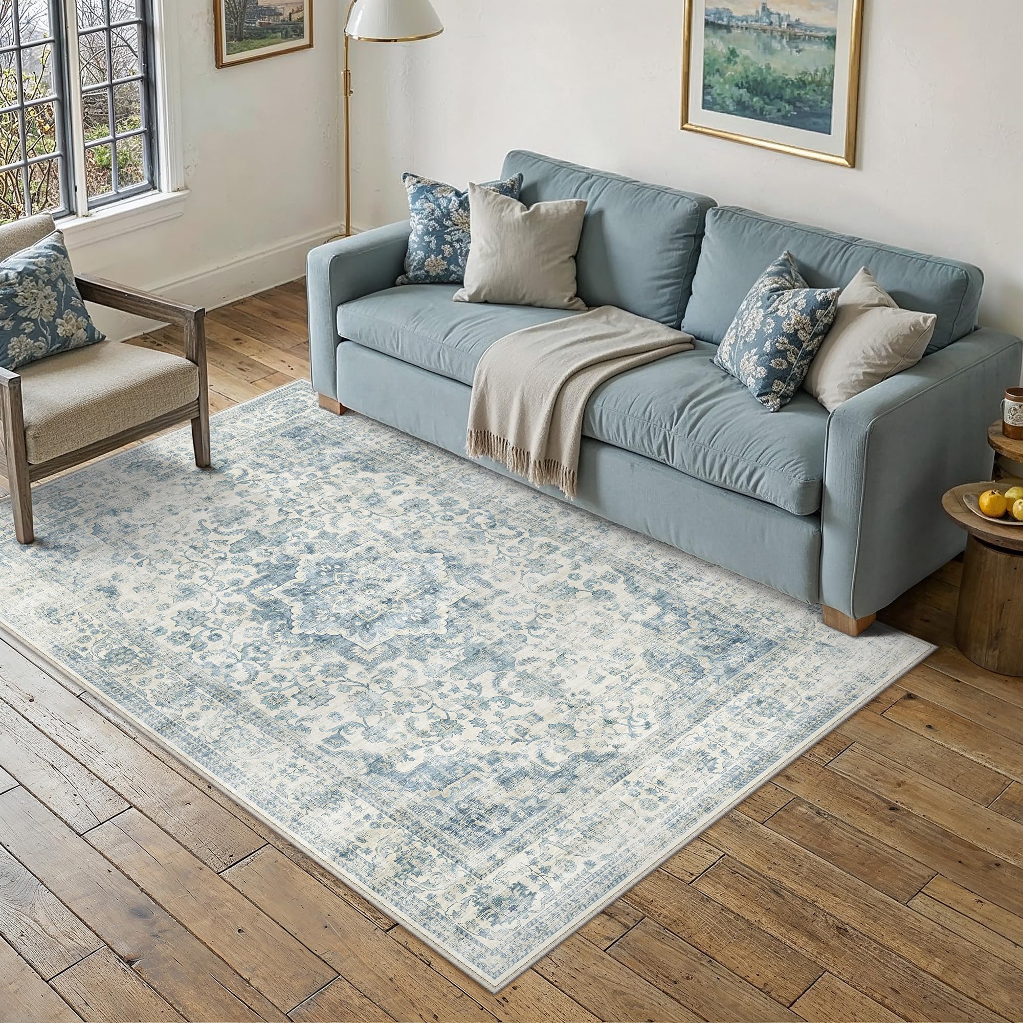 PureCozy Vintage Rugs Living Room 120x170cm Blue Machine Washable