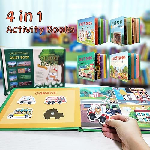 Miniatura 2 de ToysBunny - Libro de actividades para niños pequeños de 1 a 3 años, libro silencioso 4 en 1 para preescolar, libro interactivo y educativo de