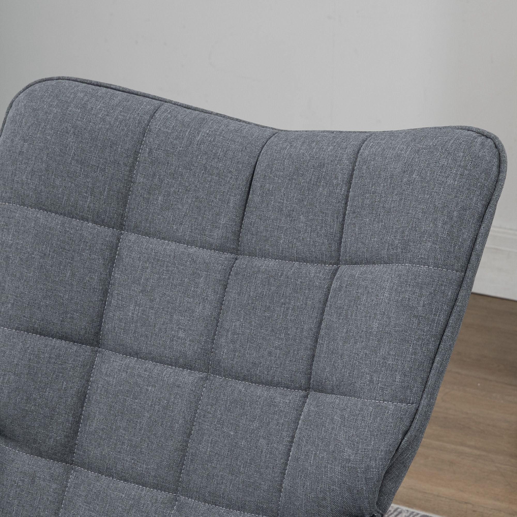 HOMCOM Sedia a Dondolo con Pouf Poggiapiedi in Tessuto Effetto Lino e Legno di Caucciù, Poltrona a Dondolo con Cuscino, Schienale Alto, Braccioli, Capacità 130kg, per Camera da Letto Soggiorno, Grigio