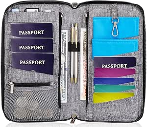 Valante Premium Family Travel Document Organizer RFID Passport Holder Wallet (Large, Gray)