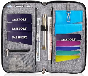 Valante Premium Family Travel Document Organizer Capacious RFID Passport Holder Wallet Large gray