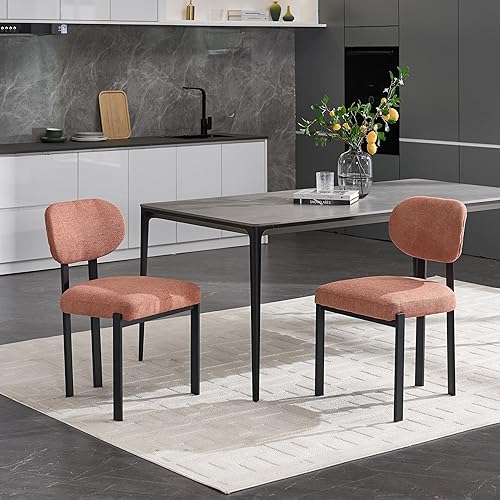 Modern Dining Room Chairs Set of 2, Mid-Century Upholstered Kitchen Dining Chairs with Metal Legs, Table & Seating Chair Sets for Dining Room,Orange