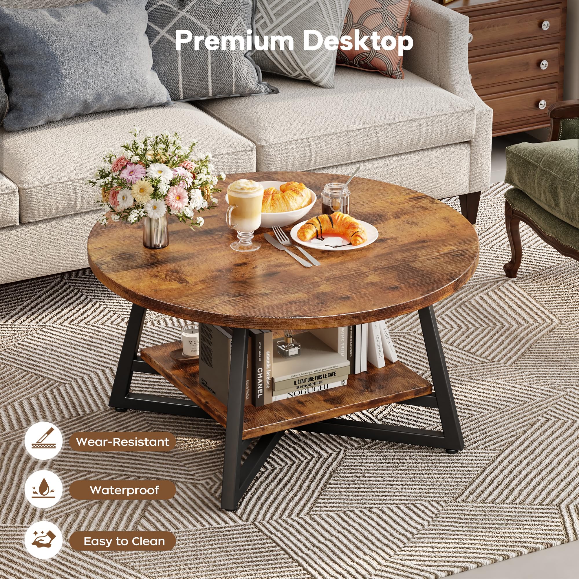 Best Living Spaces Coffee Table Picks for 2026 2 Homeiju Round Coffee Table, Small Circle Coffee Table with Storage, Modern Wood — product photo