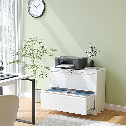 Miniatura 2 de Archivador lateral de 2 cajones para oficina en casa, archivador de metal con cerradura, cajones anchos de almacenamiento de archivos para carpetas