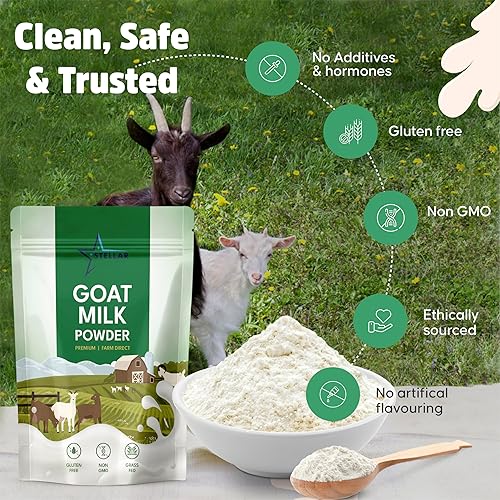 Miniatura 5 de Stellar - Leche en polvo de cabra  2 libras  Alimentada con pasto de Australia  Fácil de digerir, alta en proteínas, calcio y probióticos  Puro, sin