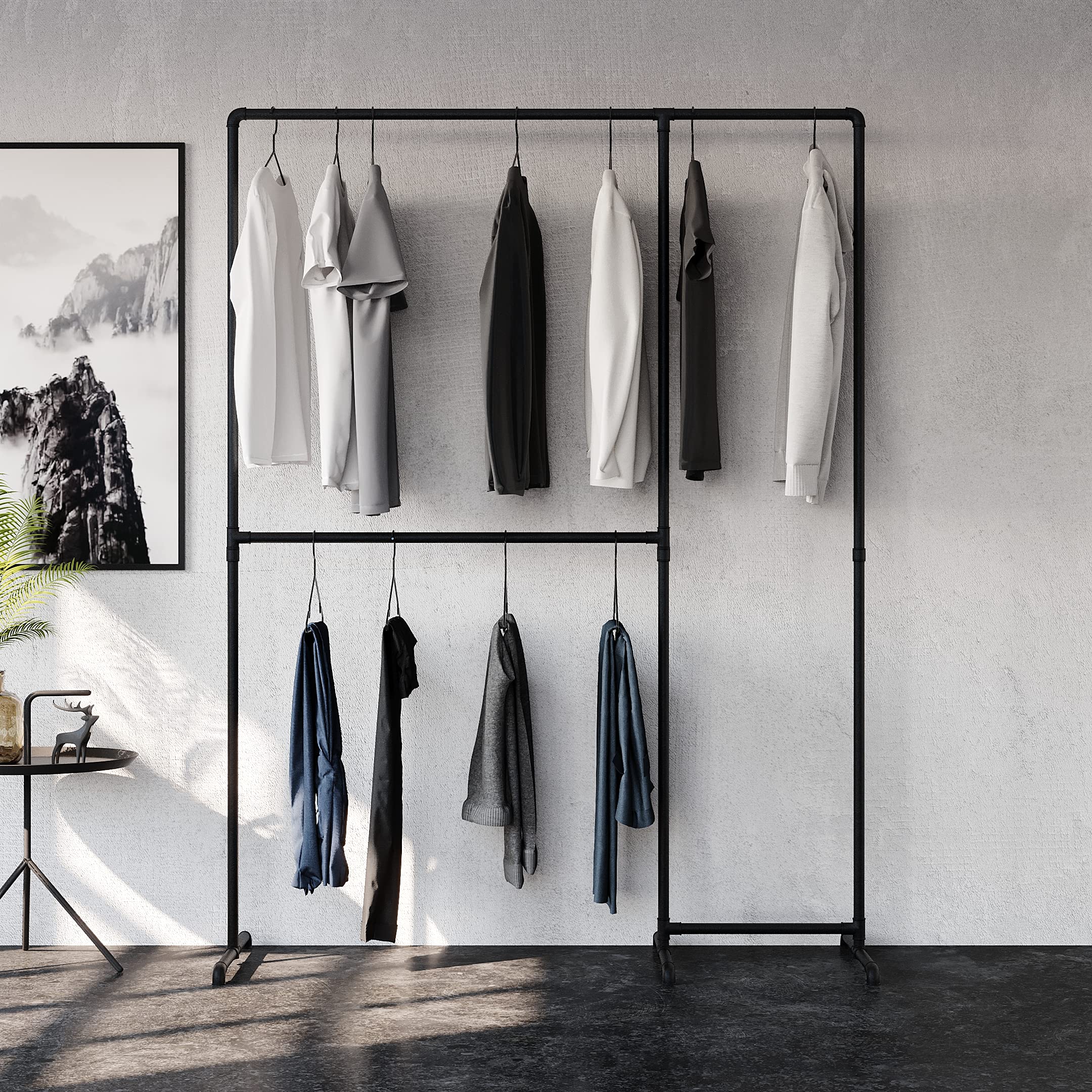 pamo freestanding clothes rail in industrial loft design - LAS II - wardrobe for walk-in closet wall I bedroom clothes rack made of black sturdy tubes