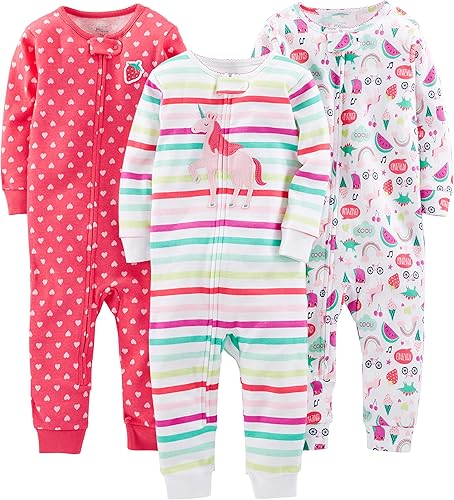 Simple Joys by Carter's Toddlers and Baby Girls' Snug-Fit Footless Cotton Pajamas, Pack of 3
