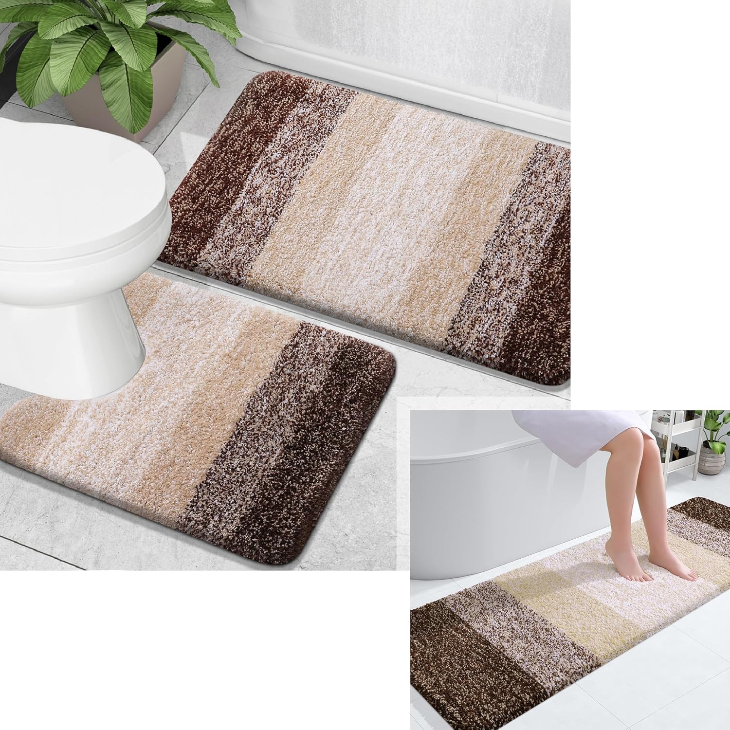 OLANLY Ombre Bath Rug and Bathroom Rugs Sets 2 Piece, Bath
