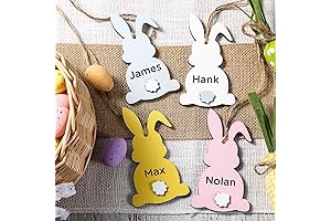 DIY Colorful 12-Pack Easter Bunny Ear Cutout Hanging Name Tags for Kids' Baskets