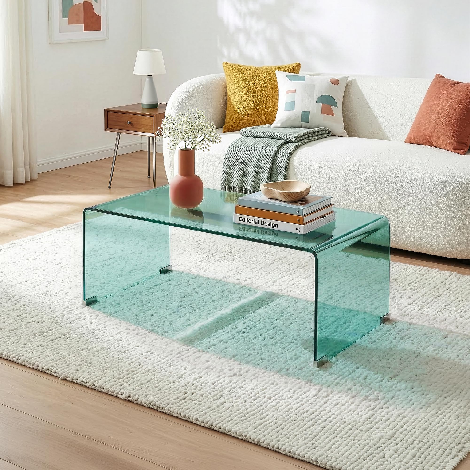 [en.casa] Table Basse Väsas en Verre Trempé de 10 mm Grand Plateau Rectangulaire Capacité de Charge 30 kg Design Élégant et Intemporel pour Salon Bureau 90 x 45 x 35 cm Vert