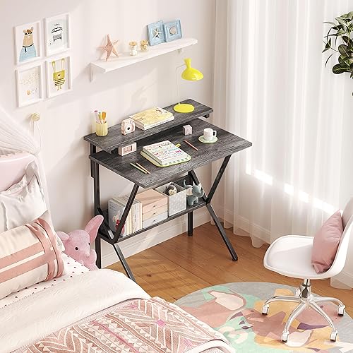 Miniatura 5 de COTUBLR Escritorio pequeño, escritorio pequeño para computadora para espacios pequeños, escritorio de computadora de 27.5 pulgadas con soporte