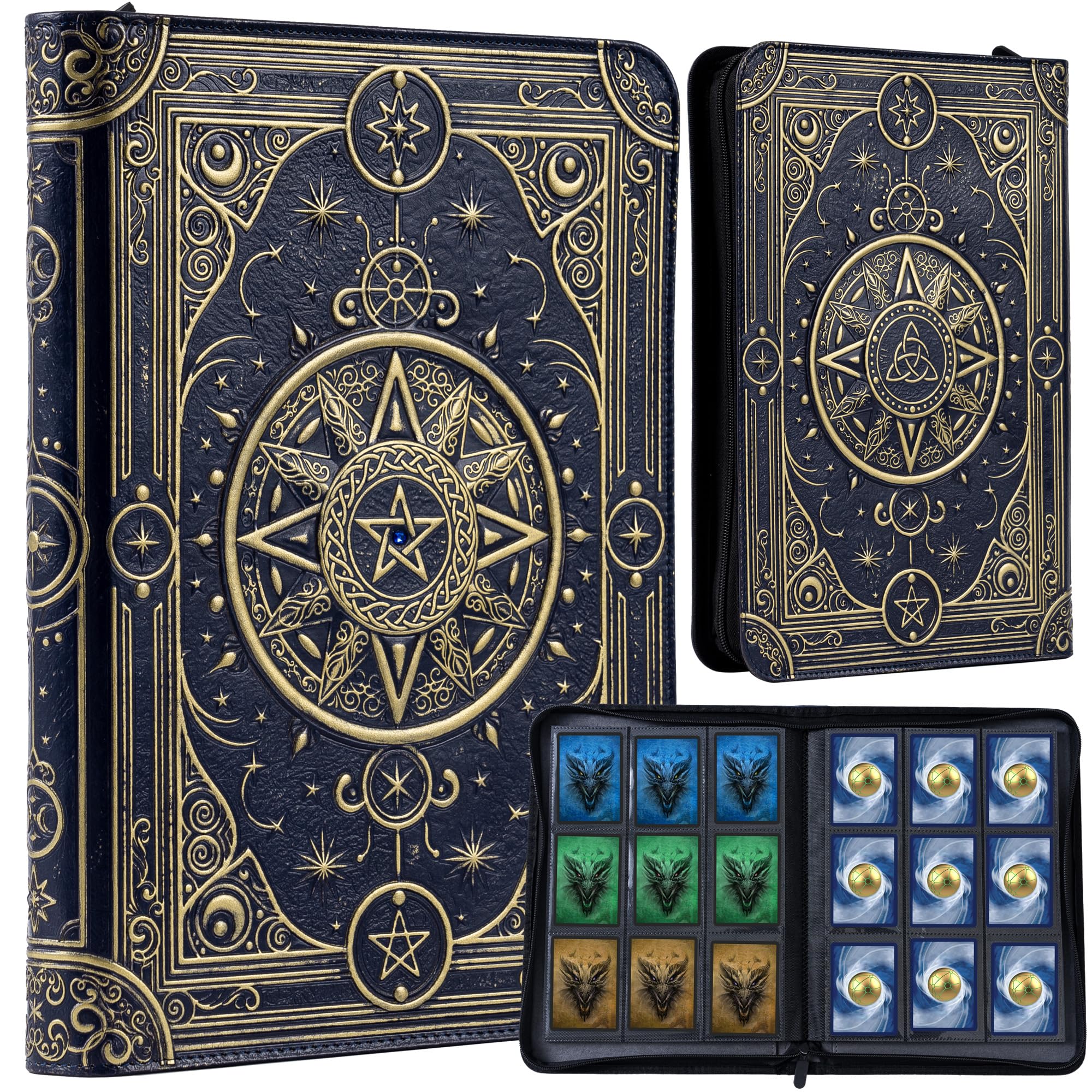 Star Mage Trading Card Binder - 9 Pocket Ringless TCG Binder - Premium Faux-Leather - 432 Side-Loading Pockets - Perfect Storage Holder for MTG, and Many TCG & Trading Card Collections (Blue Jewel)