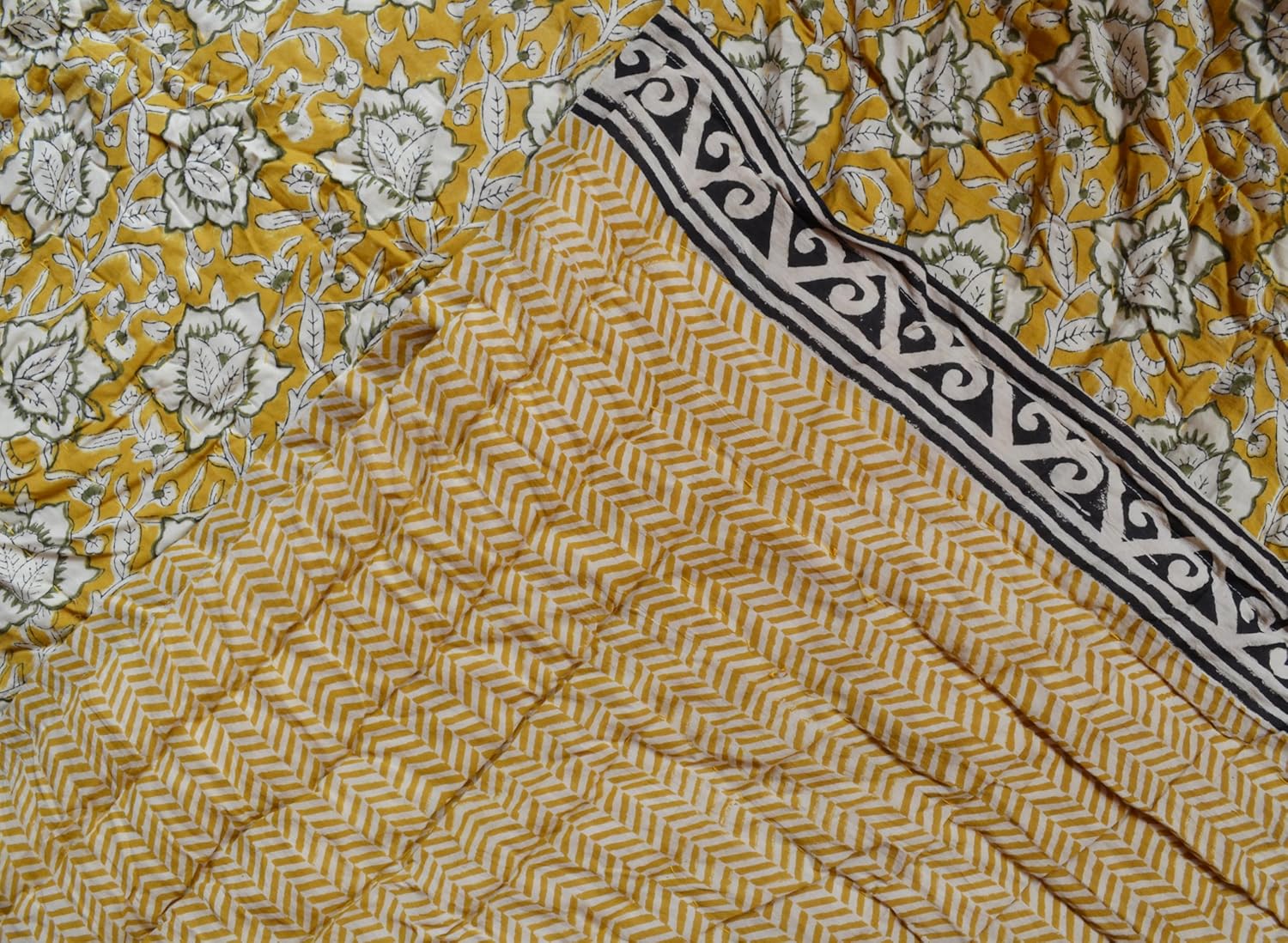 Ethnicfashville Indian Blockprint Winter Razai Quilt Pure Cotton Handmade Jaipuri Quilt Reversible Light Weight Blanket Floral Print Winter Warm Quilt (Double)