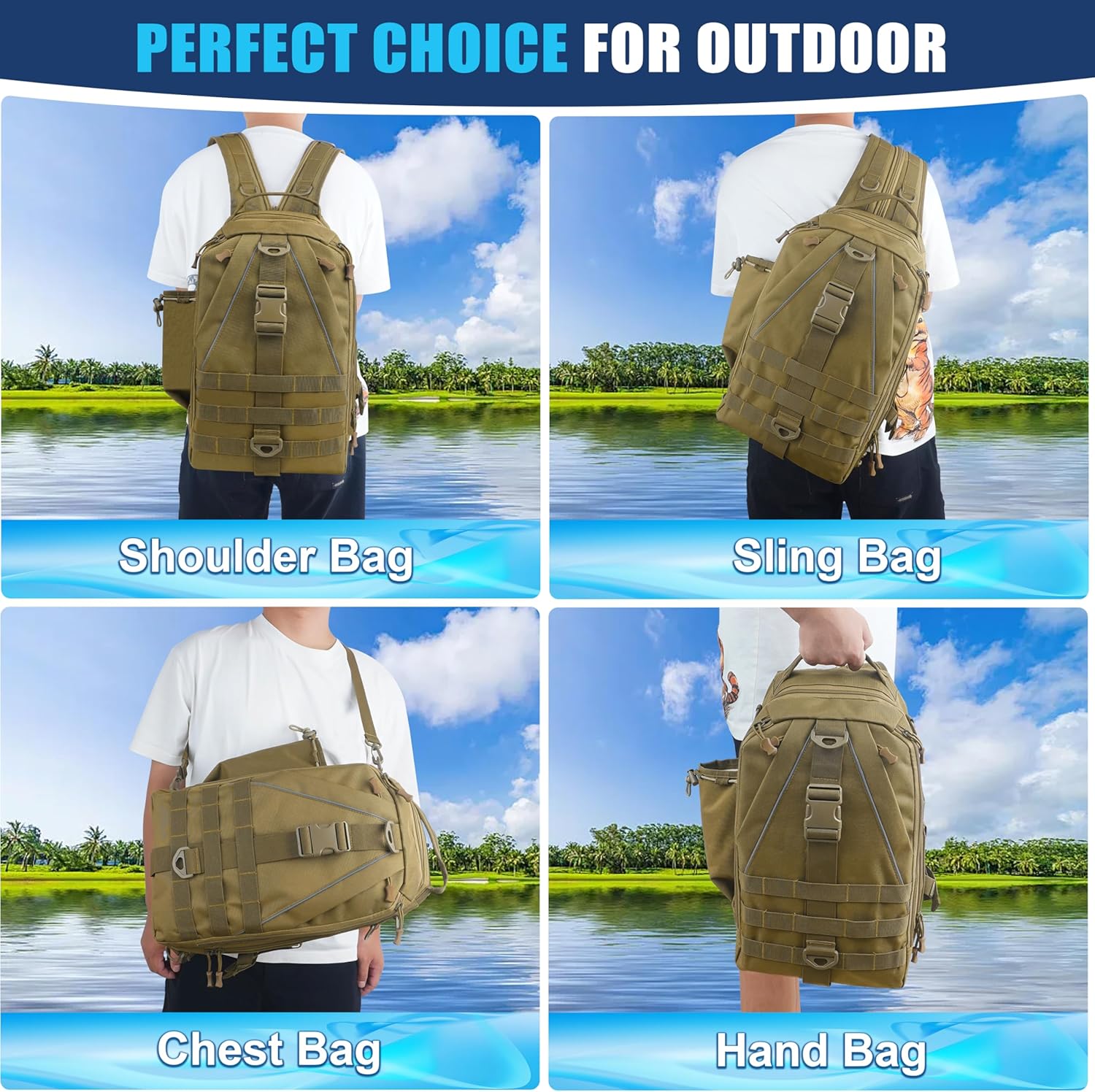 OROOTL Fishing Backpack Tackle Bag with Rod Holder Waterproof Fishing Sling Bag Storage Backpack Ideal Gifts for Men, Large