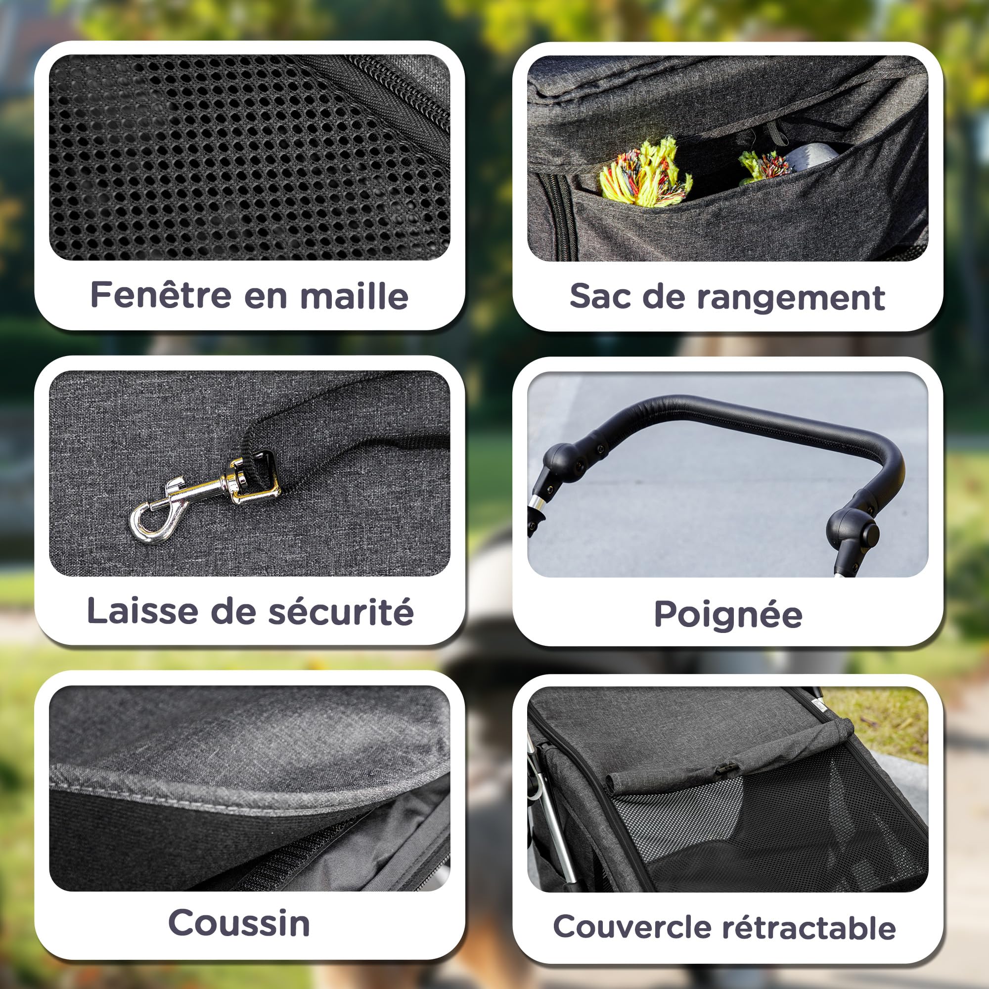 PawHut Poussette buggy pliable pour chien, porte-gobelets, laisse de sécurité, roues avec frein à 360°, fenêtre à mailles, alliage d'aluminium, chariot pour chien chat petit et miniature, gris
