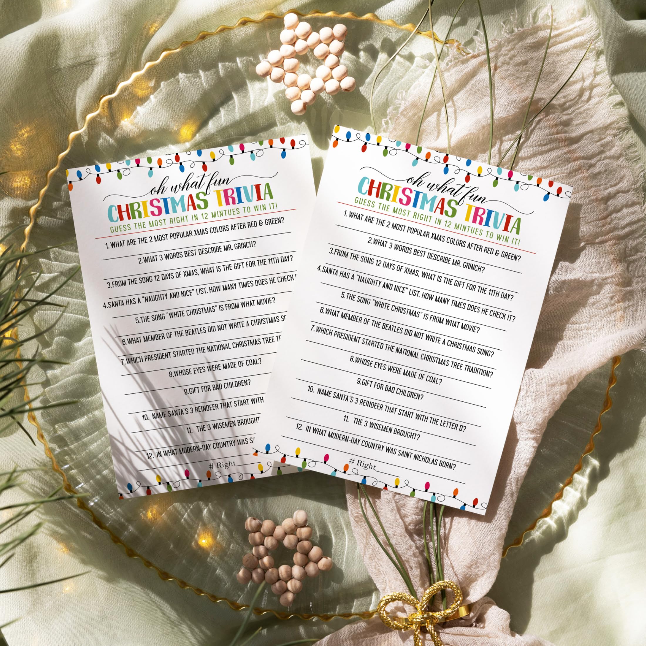 Rustic Christmas Party Trivia Game – 25 Pack, Red & Gold Poinsettia Design, 12-Minute Holiday Fun For Groups - View #9