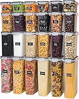 Freshware 48 Pack Airtight Food Storage Containers with Lids - BPA-Free Plastic Kitchen Pantry Organizers for Cereal, Flour, Includes Labels & Measuring Cups