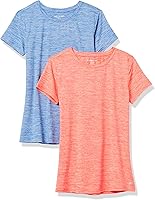 Vista 15 de Yaxa Essentials Camiseta de manga corta con cuello redondo para mujer, de secado rápido, para entrenamiento, gimnasio, paquete múltiple Tinte