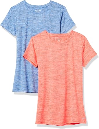 Amazon Essentials Womens Active Quick Dry Tech Stretch Short-Sleeve T-Shirt, V-Neck or Crewneck, Moisture-Wicking, Pack of 2