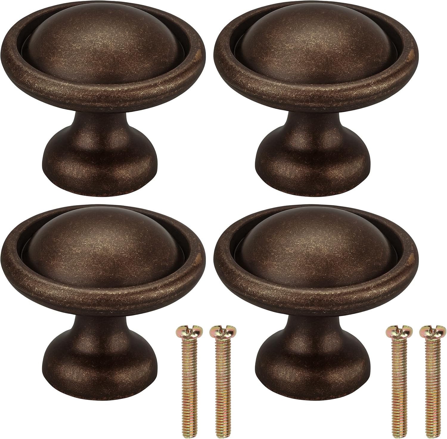 4 PCS Antique Bronze Cabinet Knobs - Vintage Kitchen Retro Style Gold Brass Drawer Pull Drop Dresser Pulls Handles, Round 1.2" (30 mm) Diameter with Screws Single Hole Hardware for Furniture Cupboard
