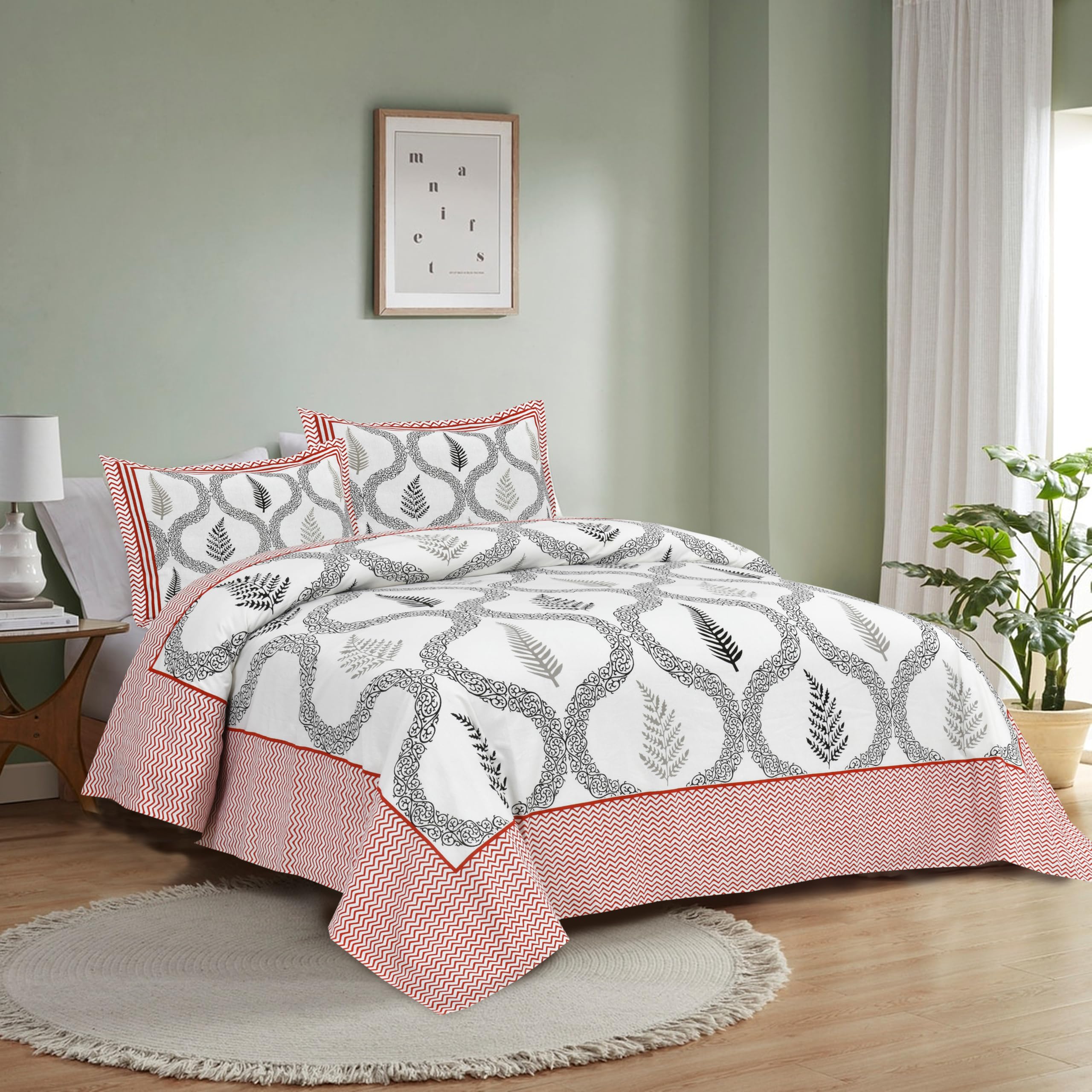 Jaipuri Block Print King Size Cotton Bedsheet Set -10