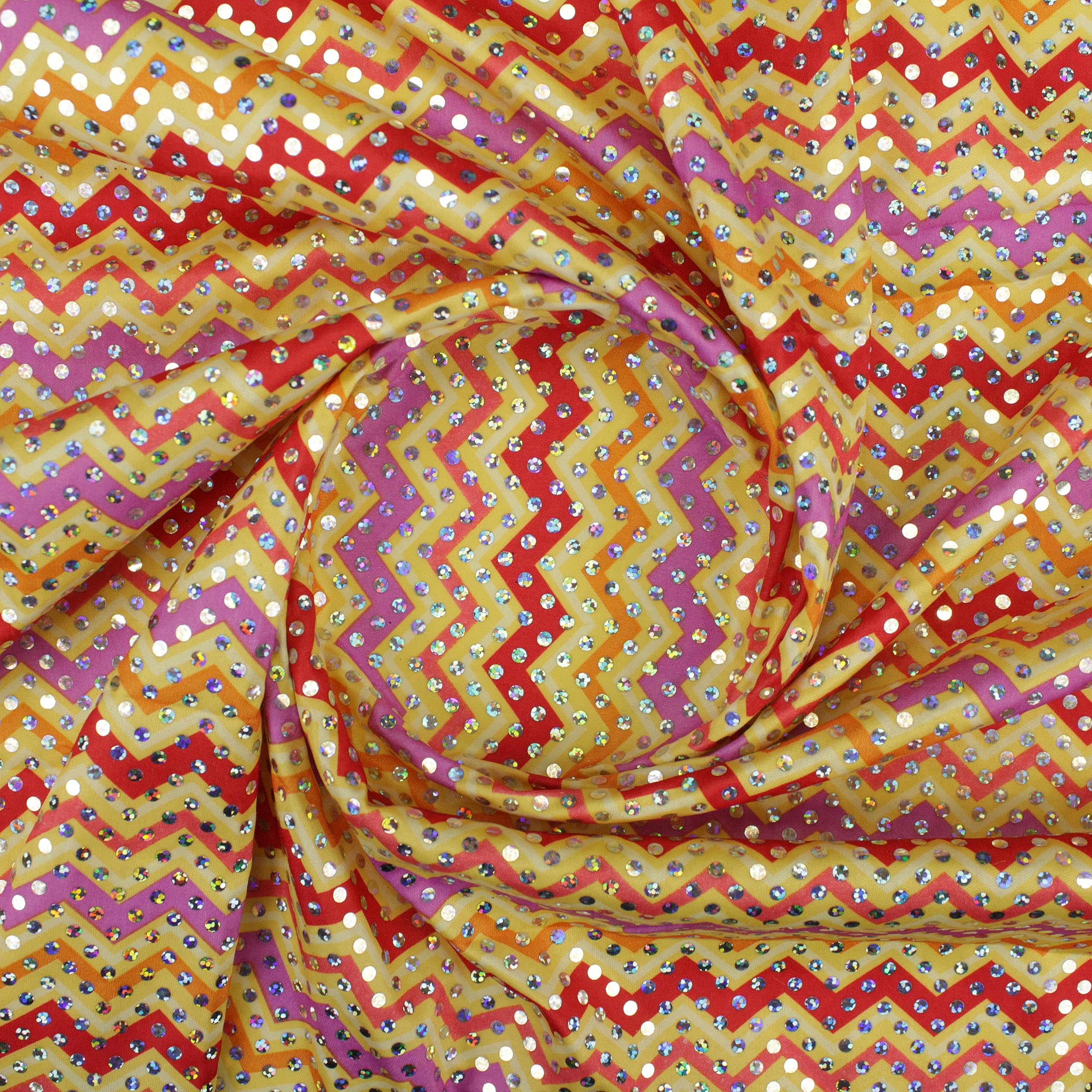 TELA DE PUNTO PAN DE ORO ELÁSTICO CON ESTAMPADO CHEVRÓN Y LENTEJUELA FIJA, ANCHO 150cm (3 METROS)